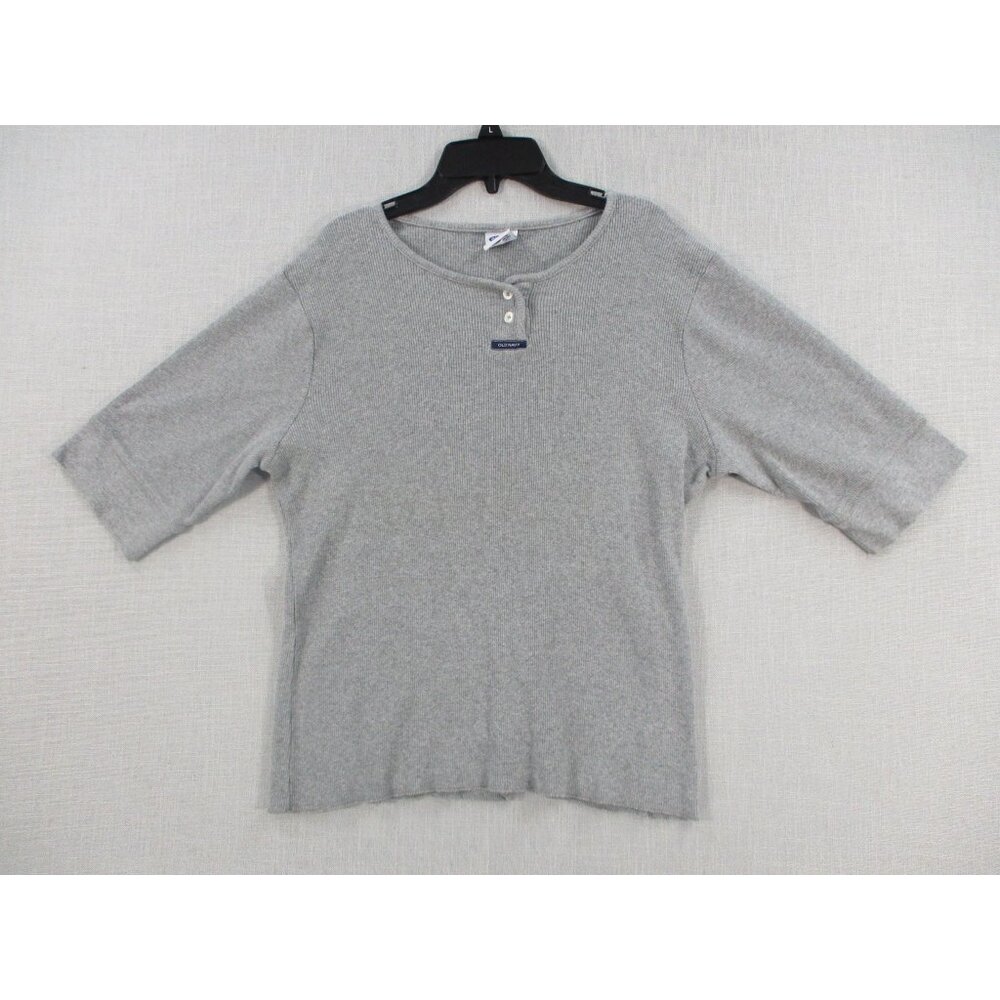 Old Navy Gray Ribbed Henley Short Sleeve Shirt XL 100%‎ Cotton Made In Turkey